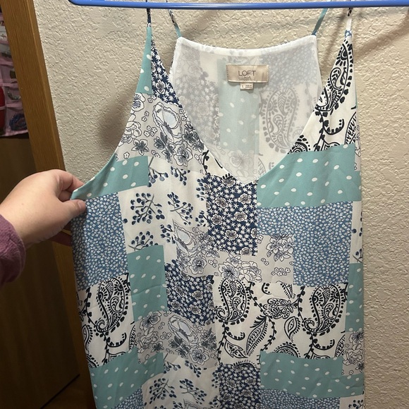 LOFT Tops - LOFT Blue and White Patchwork Tank Top